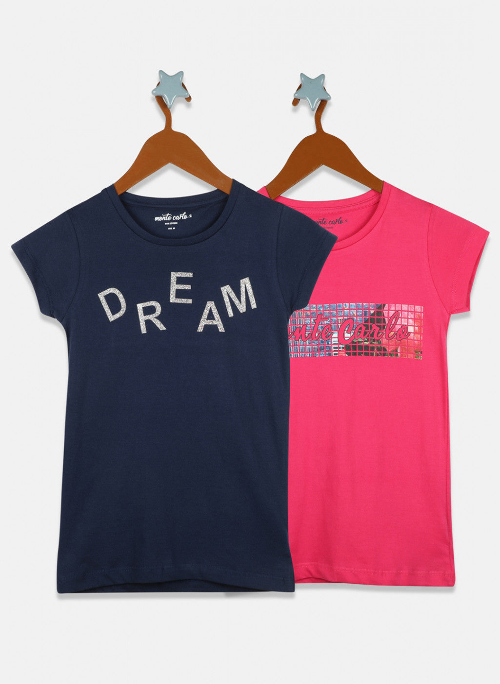 Girls Pink & Blue Printed Top 2 Pc