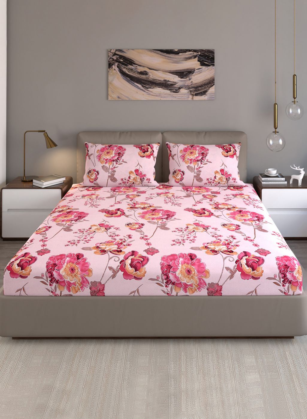 130 GSM Polyester Queen Bedsheet with 2 Pillow Covers