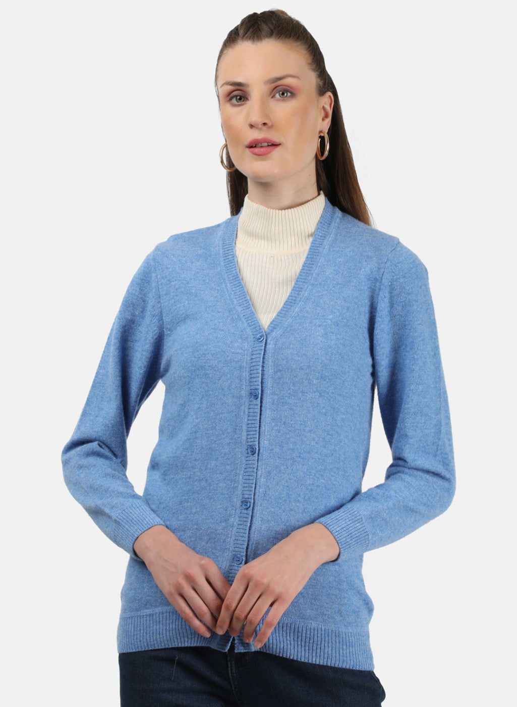 Women Blue Solid Cardigan