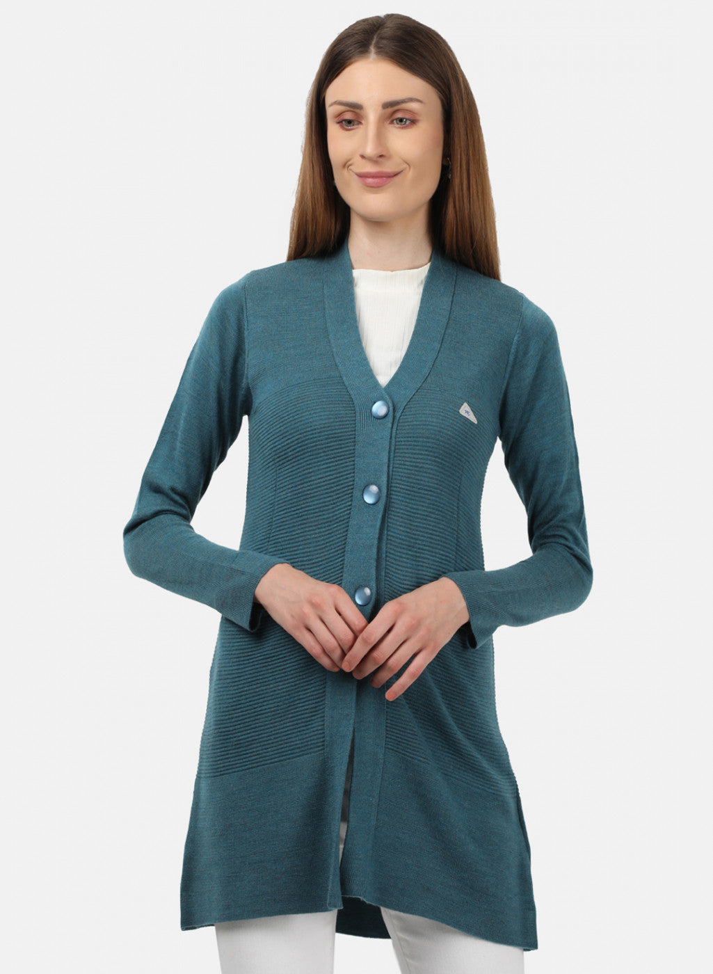 Women Blue Self Design Cardigan