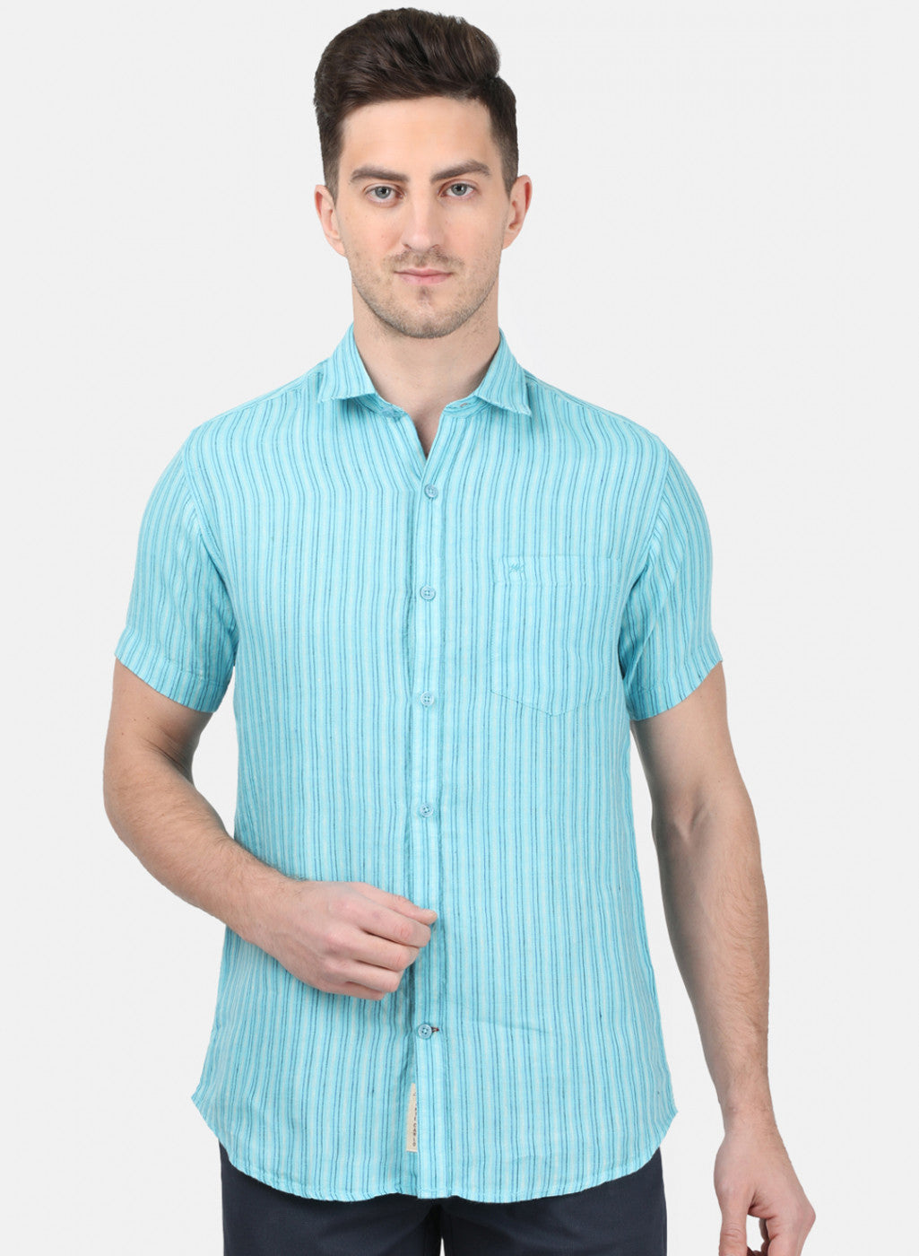 Mens Blue Stripe Linen Shirt