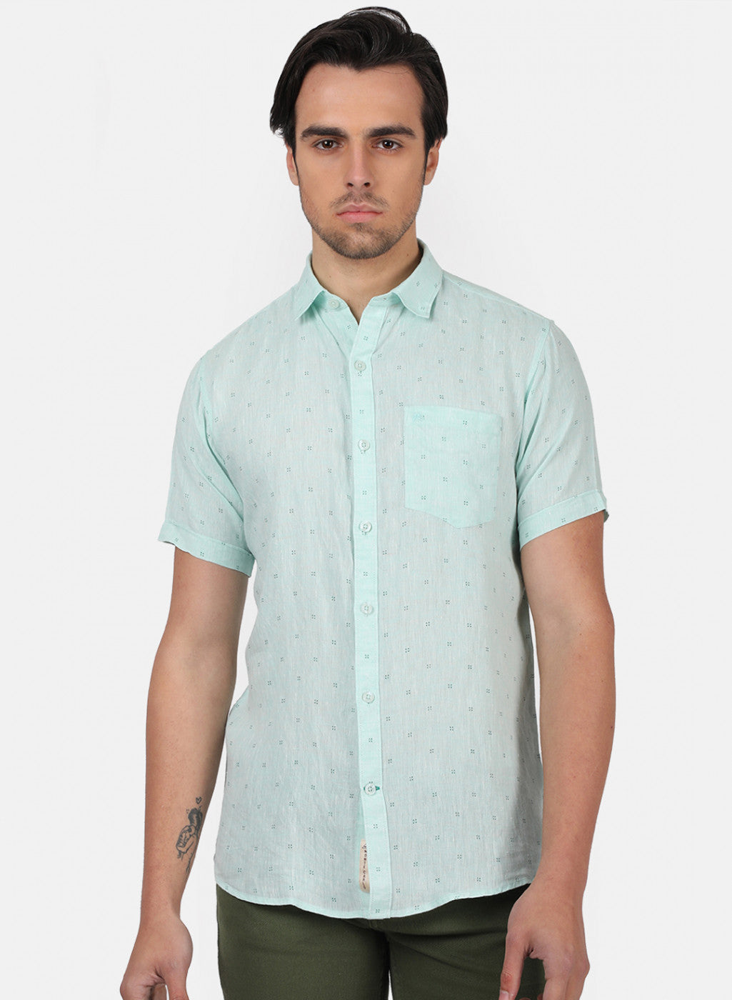 Men Blue Printed Linen Shirt