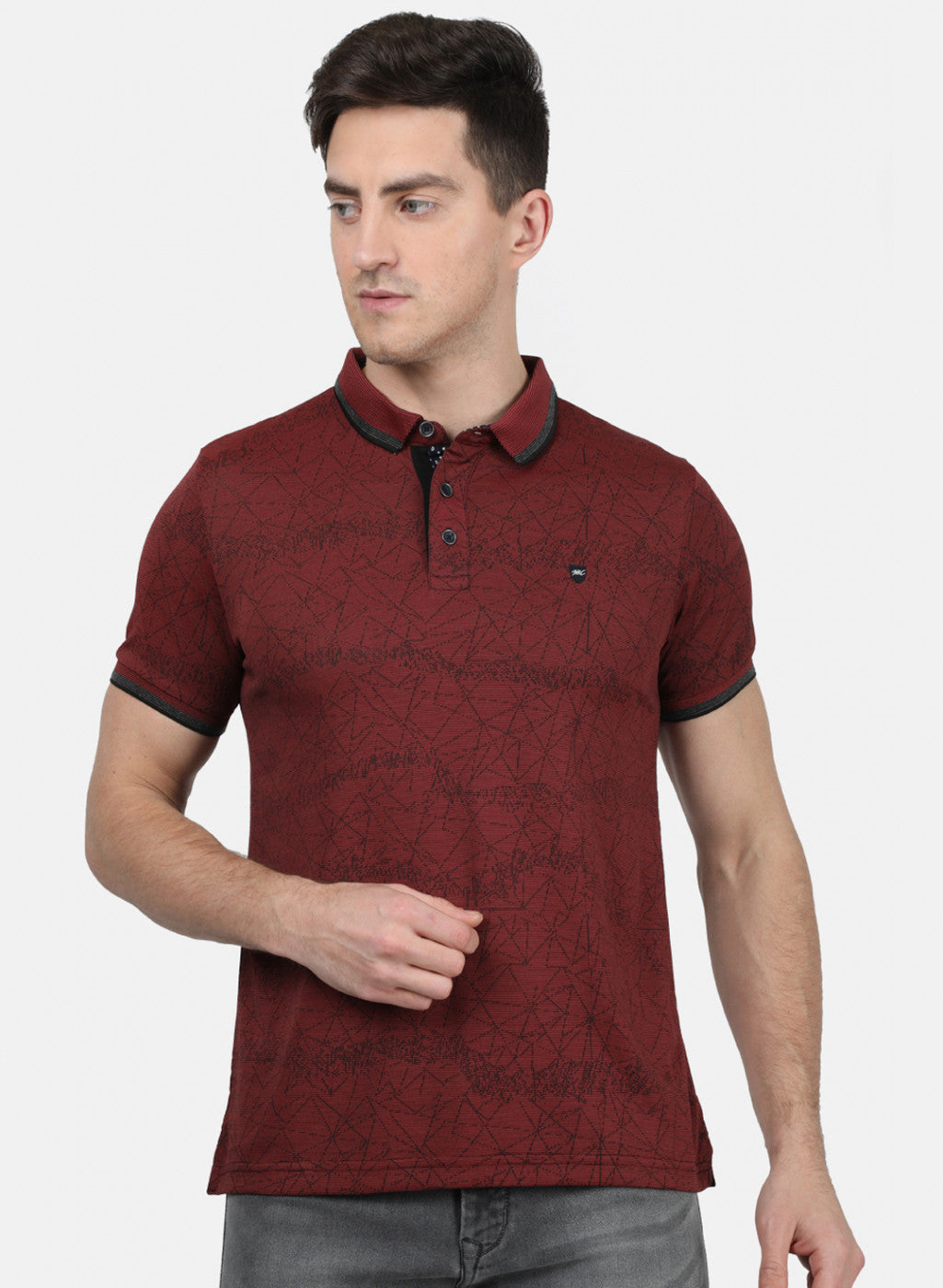 Mens Maroon Self T-Shirt