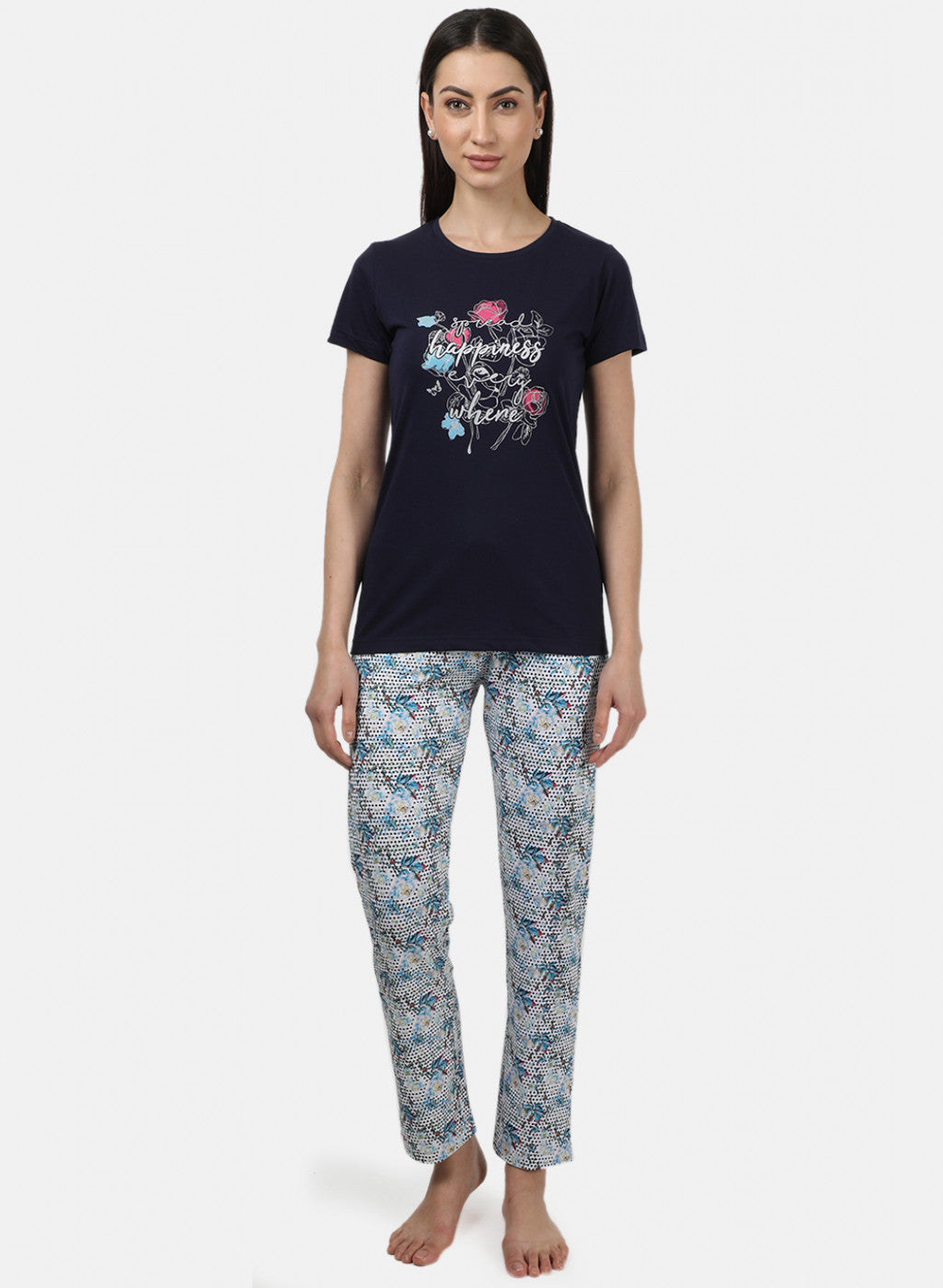 Womens Blue & Off White Printed Lower Sets