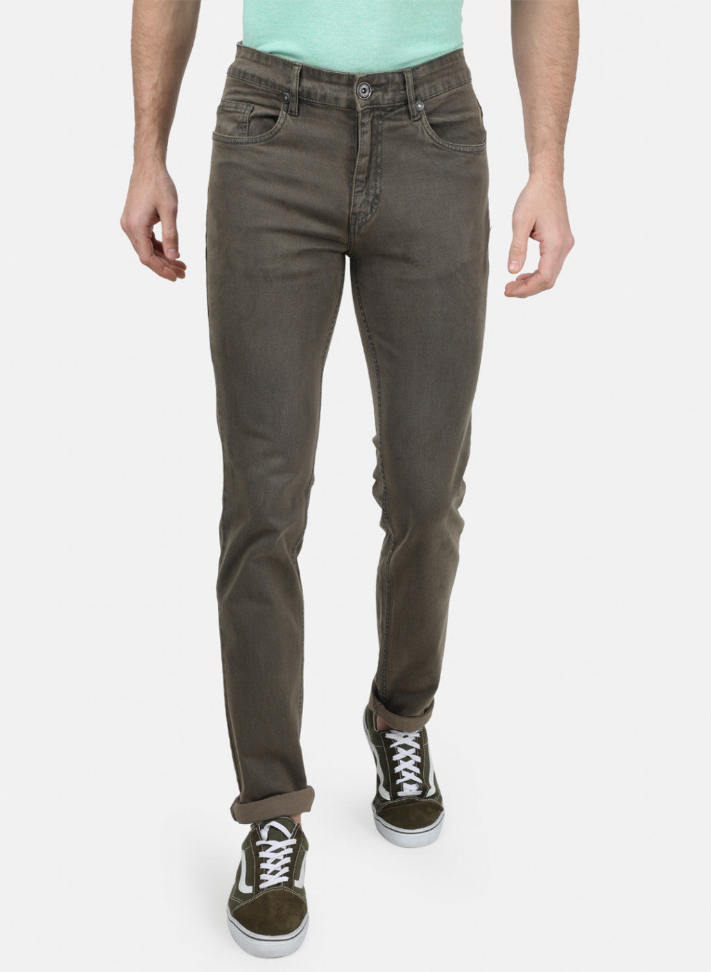 Mens Brown Plain Denims
