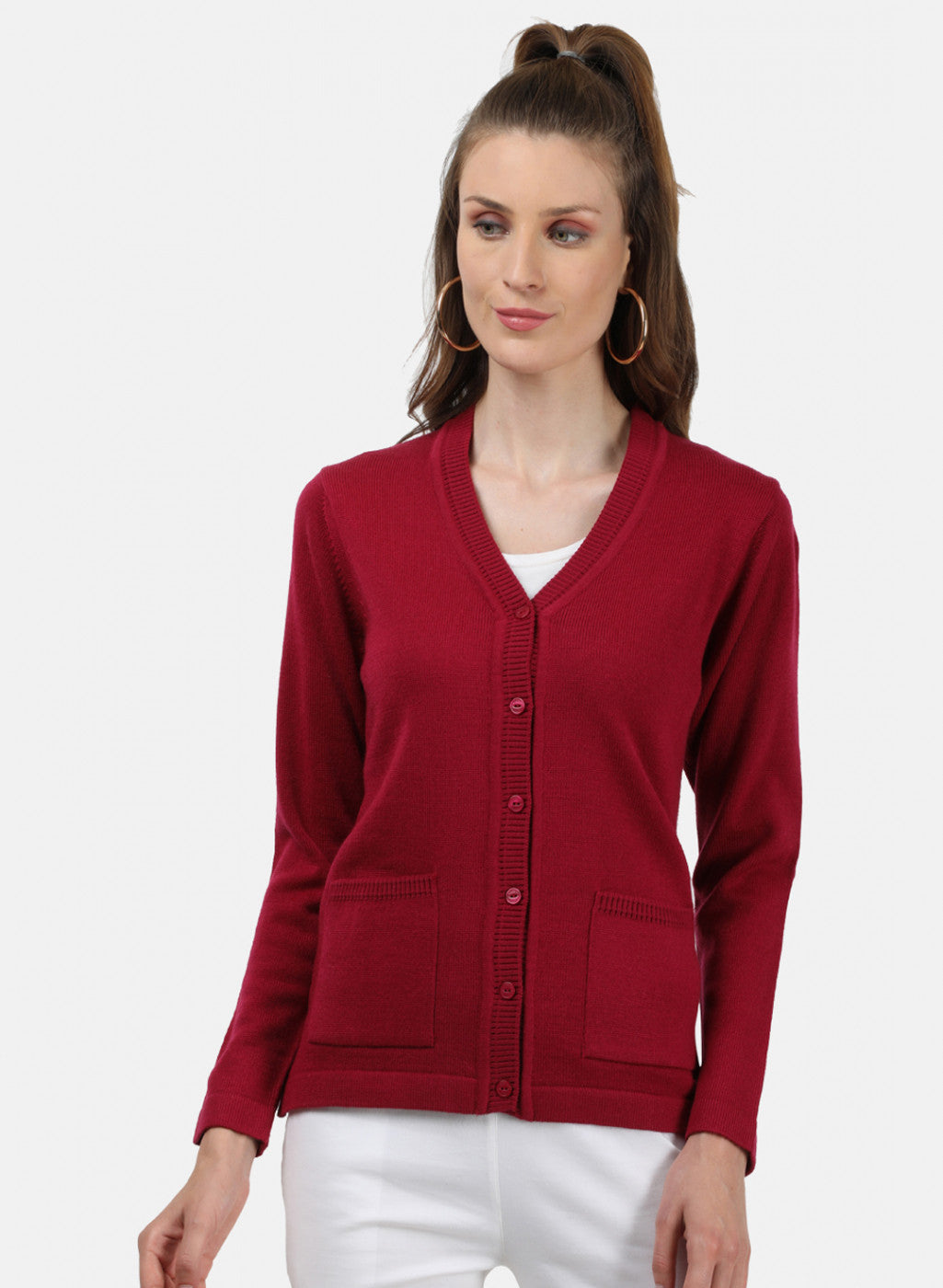 Women Maroon Solid Cardigan
