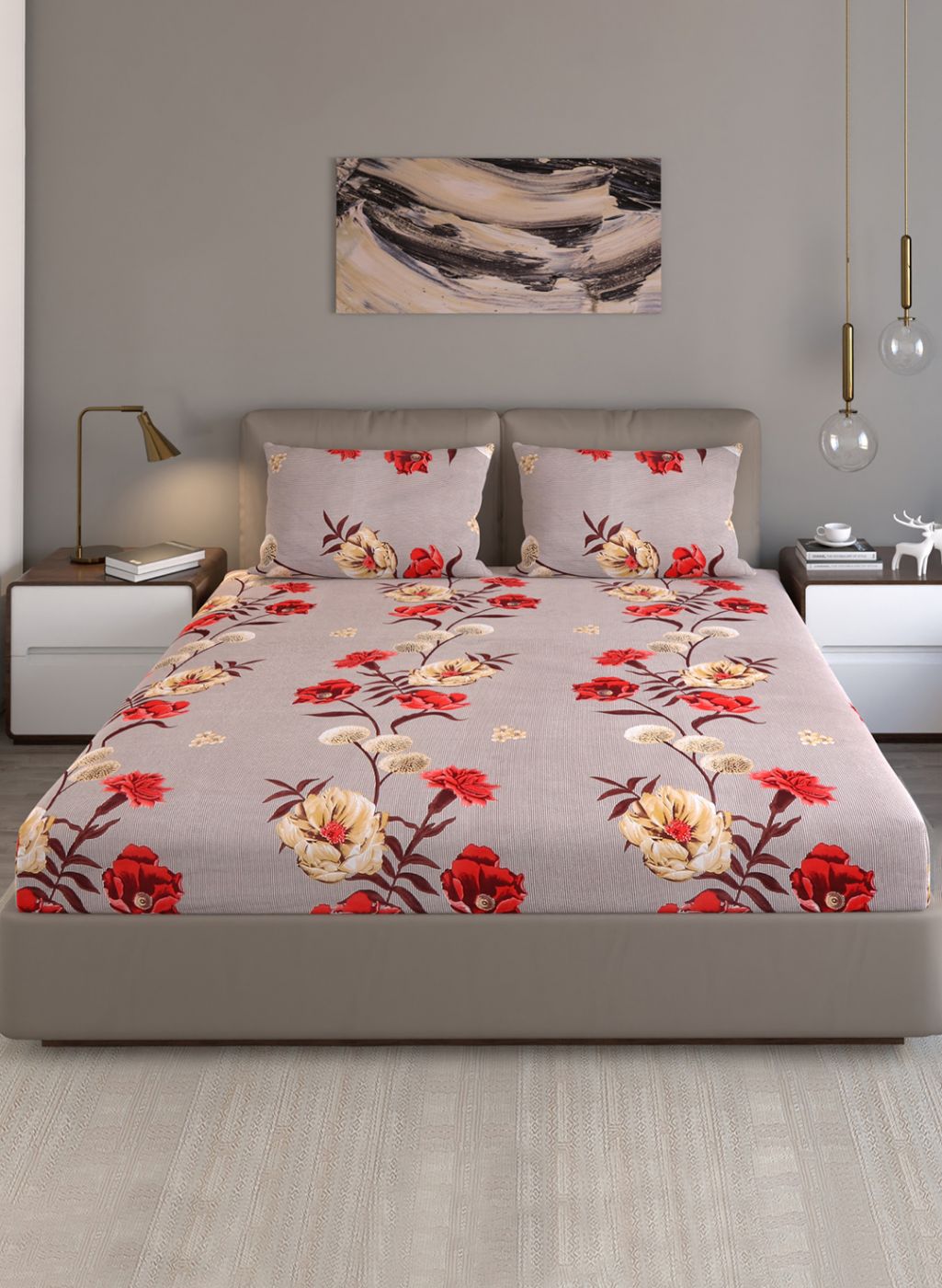 130 GSM Polyester Queen Bedsheet with 2 Pillow Covers