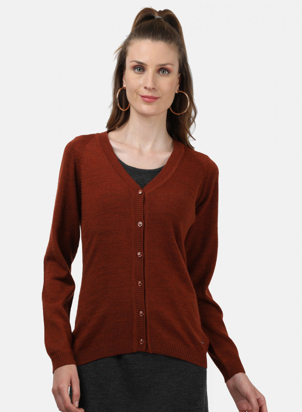 Women Brown Solid Cardigan