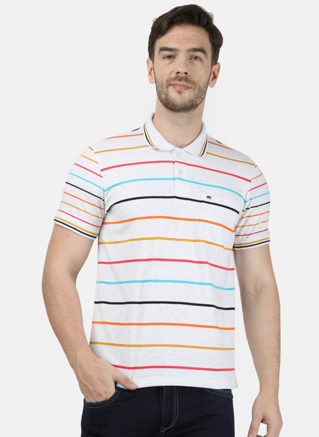Mens White Stripe Collar T-Shirts