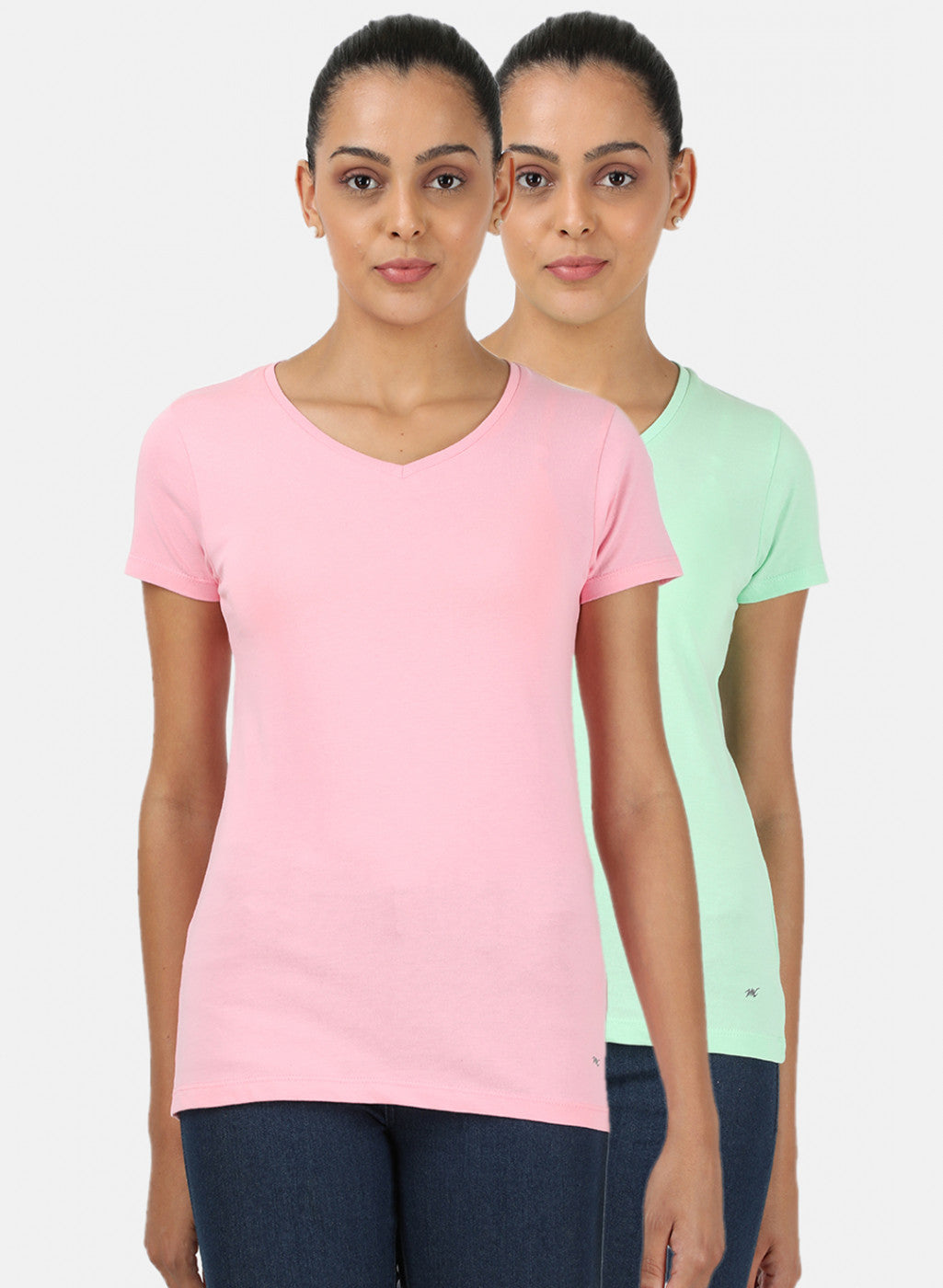 Womens Pink & Sea Green Plain Top 2Pc Set