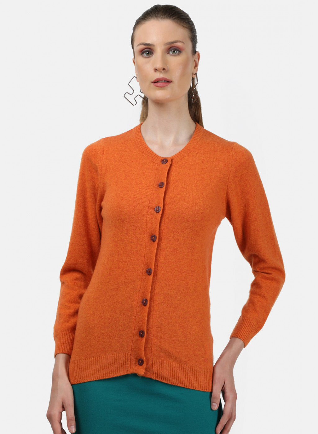 Women Orange Solid Cardigan