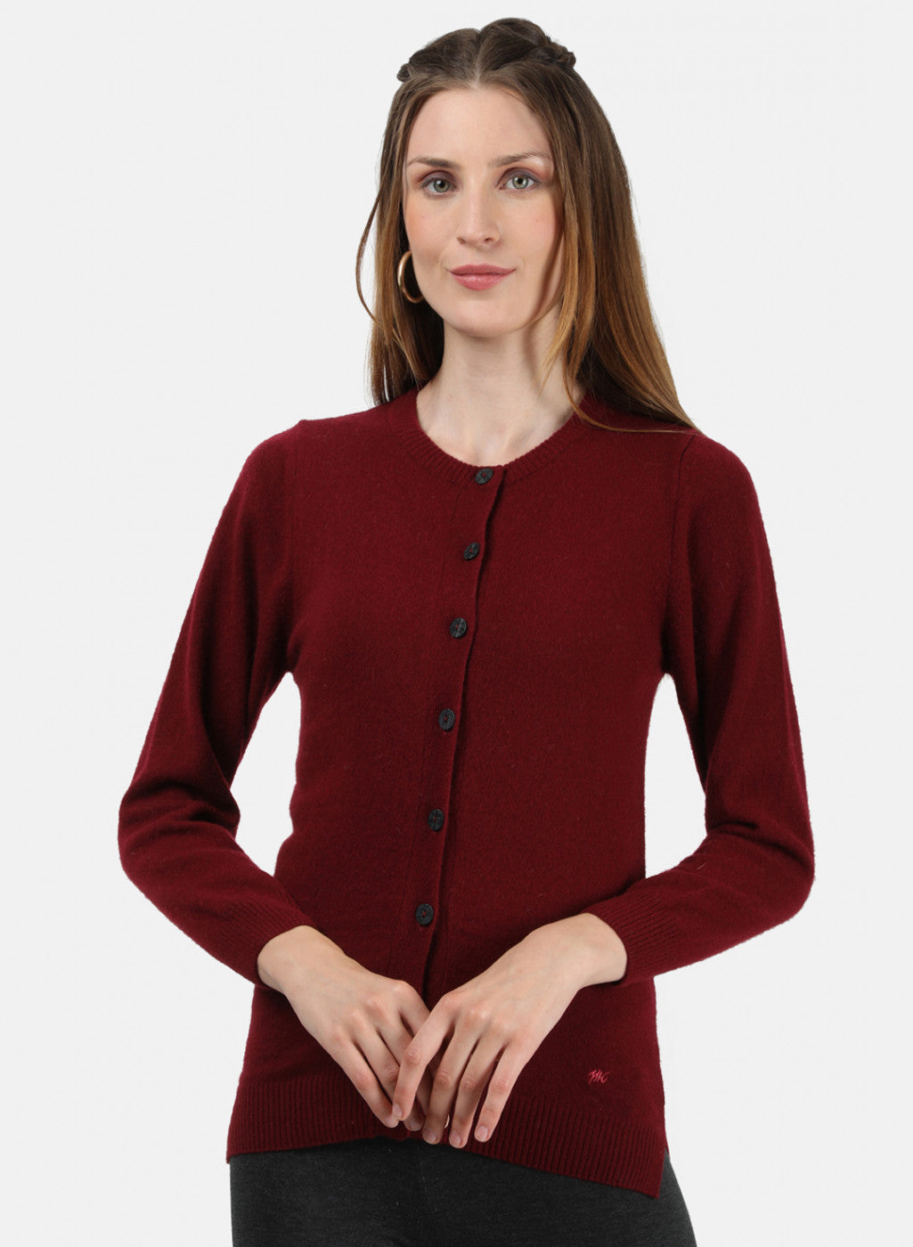 Women Maroon Solid Cardigan