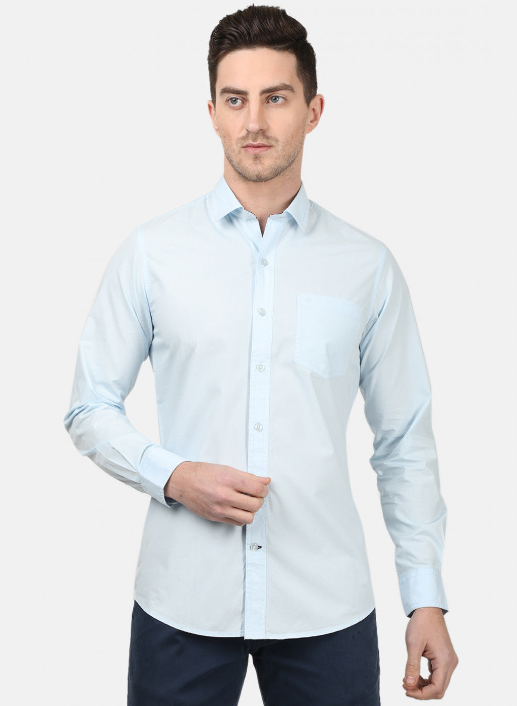 Mens Sky Blue Solid Shirts