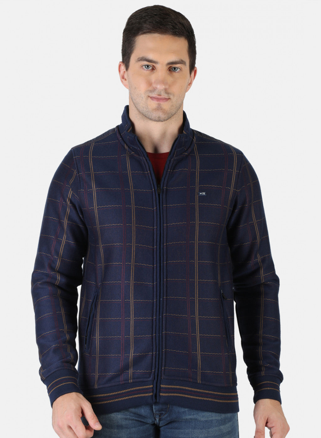 Men Blue Check Sweatshirt