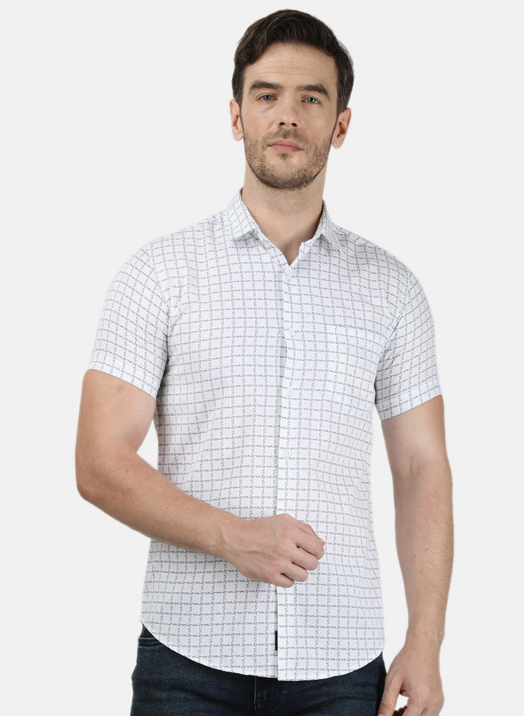 Mens White Printed Shirt