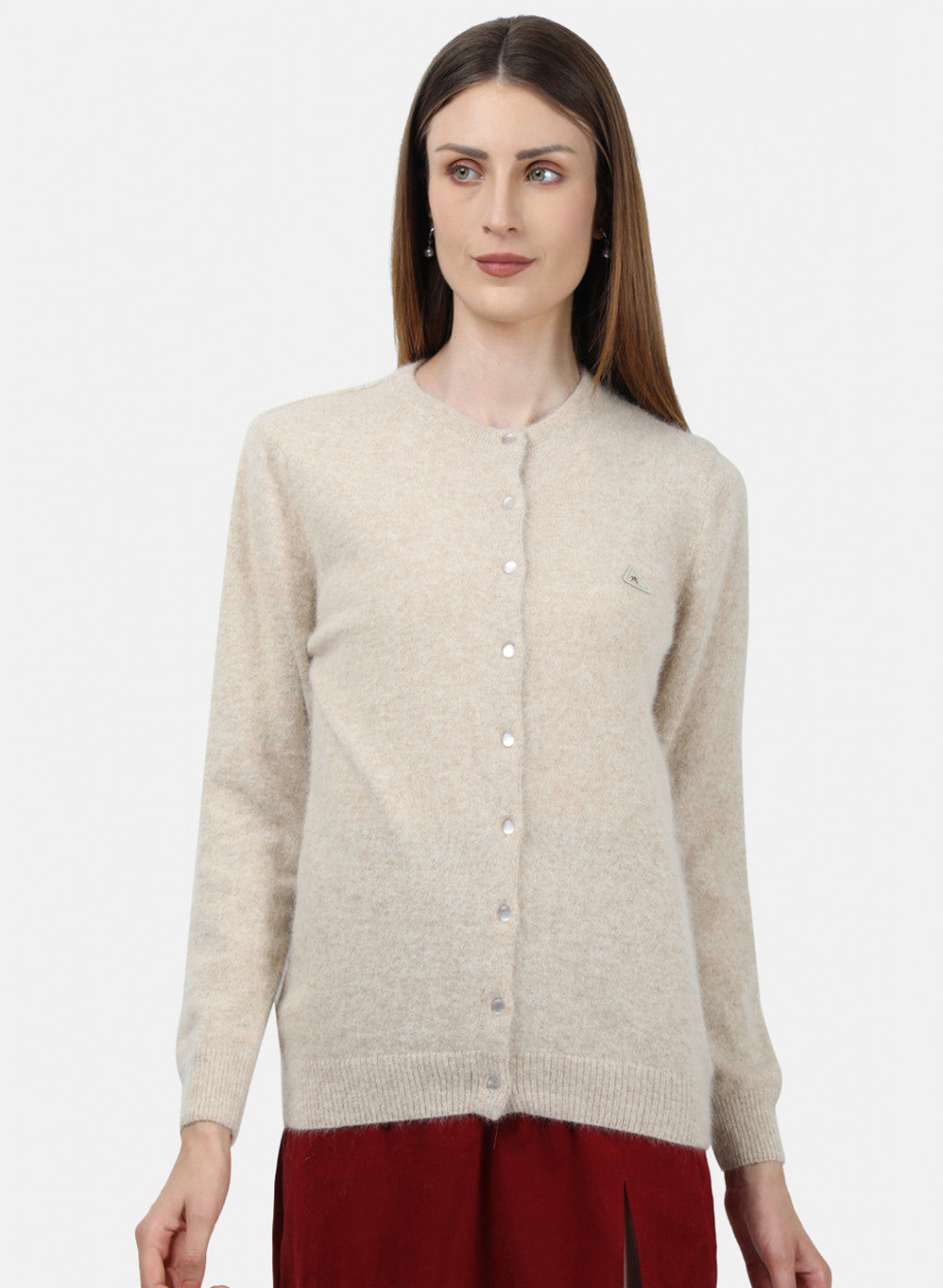 Women Beige Solid Cardigan