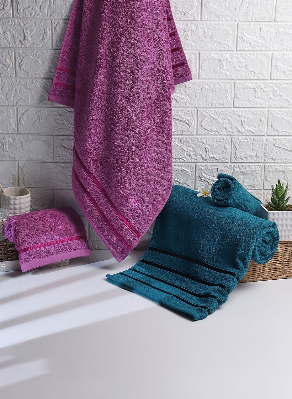 Purple & Teal Blue Cotton 525 GSM Towel Set Pack of 4 (2 Bath & 2 Hand Towels)