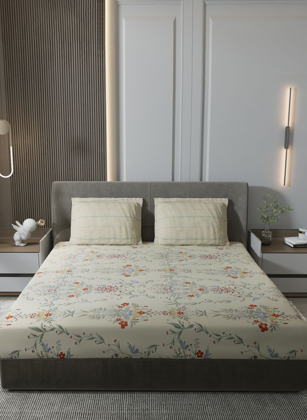 200TC Pure Cotton Queen Bedsheet with 2 Pillow Covers