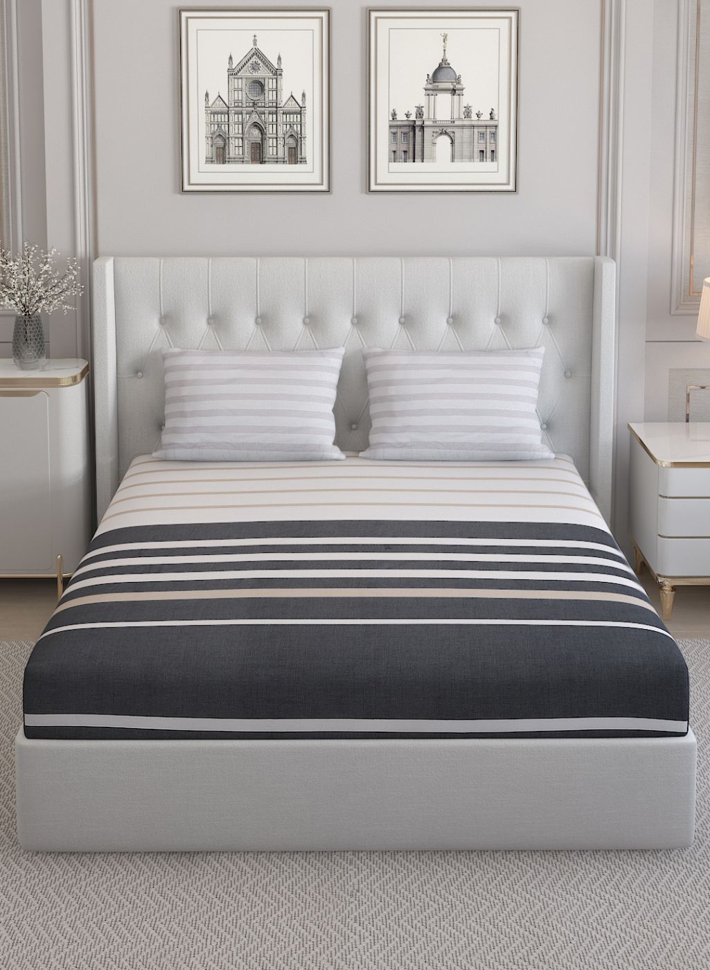 200TC Pure Cotton Queen Bedsheet with 2 Pillow Covers