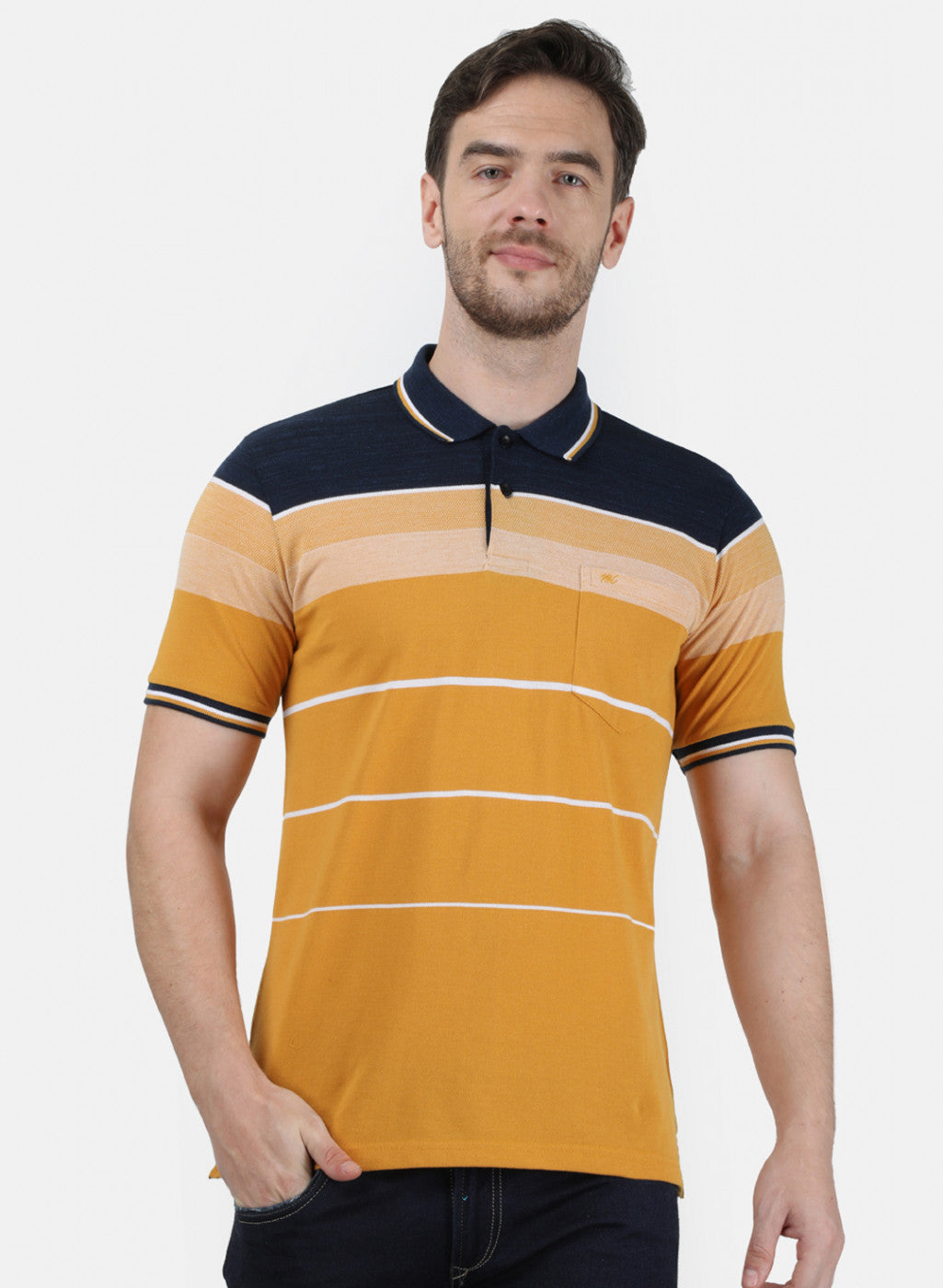 Mens Mustard Stripe Collar T-Shirts