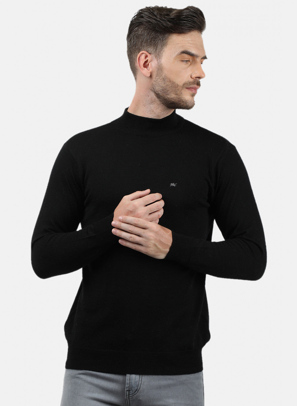 Men Black Solid Pullover