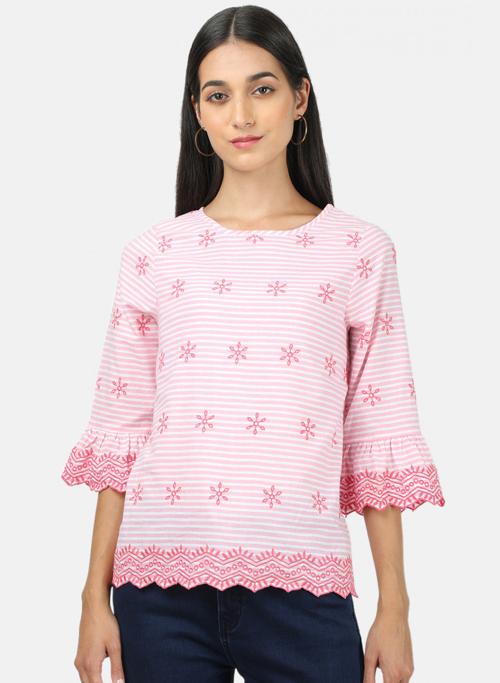 Womens Pink Embroidered Top