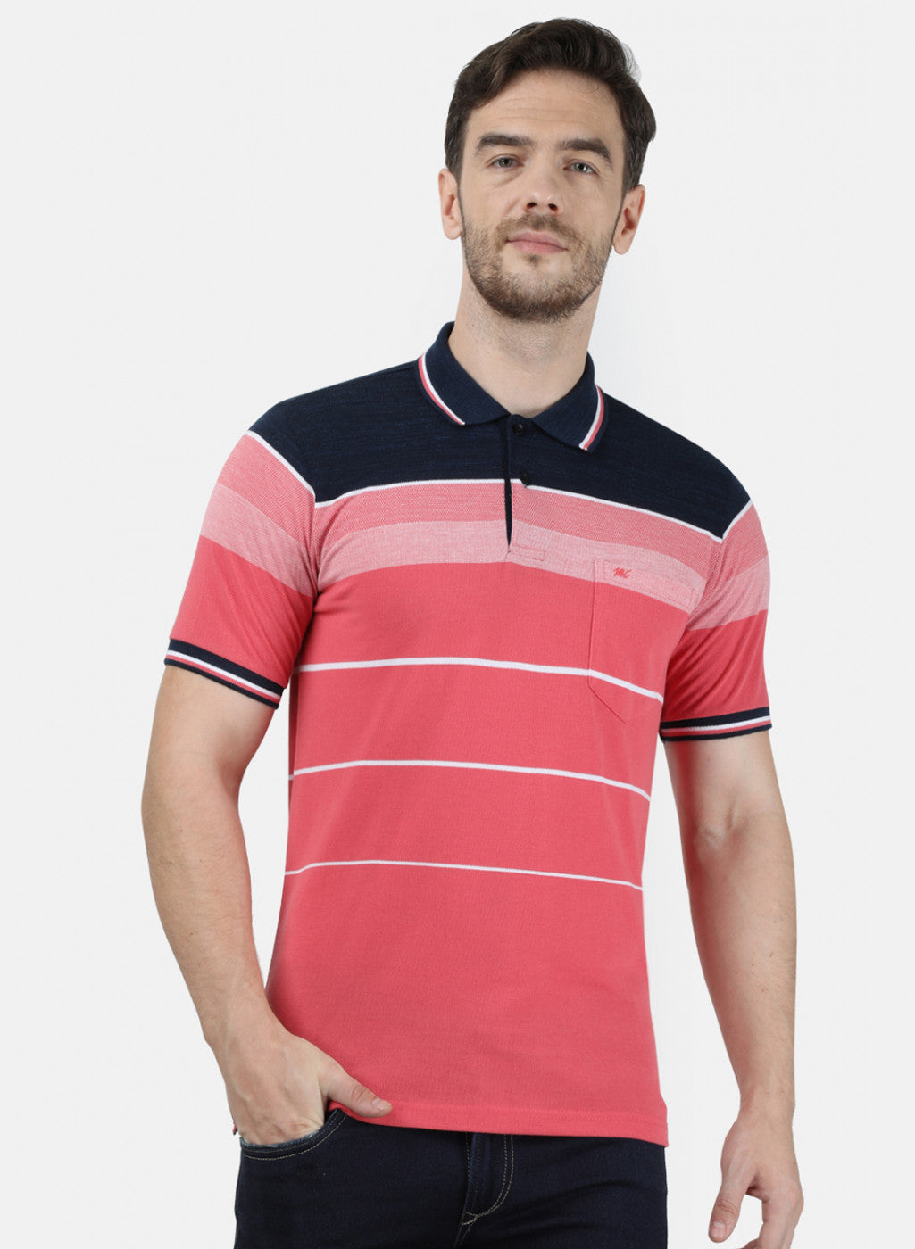 Mens Pink Stripe Collar T-Shirts