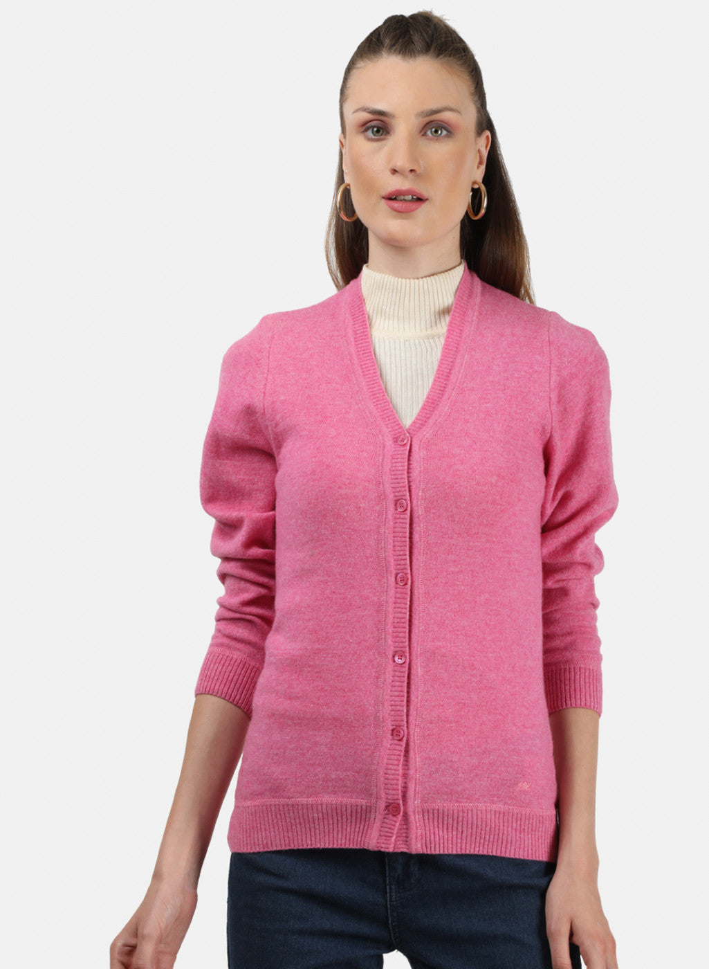 Women Pink Solid Cardigan