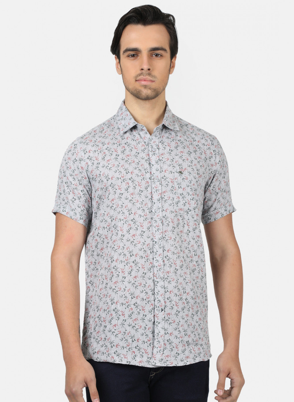 Men Grey Printed Linen Shirt