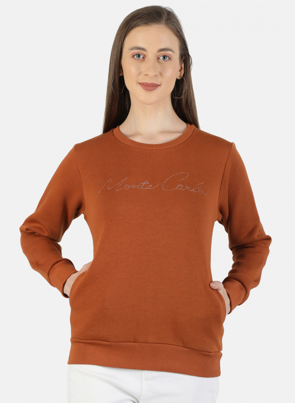 Women Brown Embroidered Sweatshirt