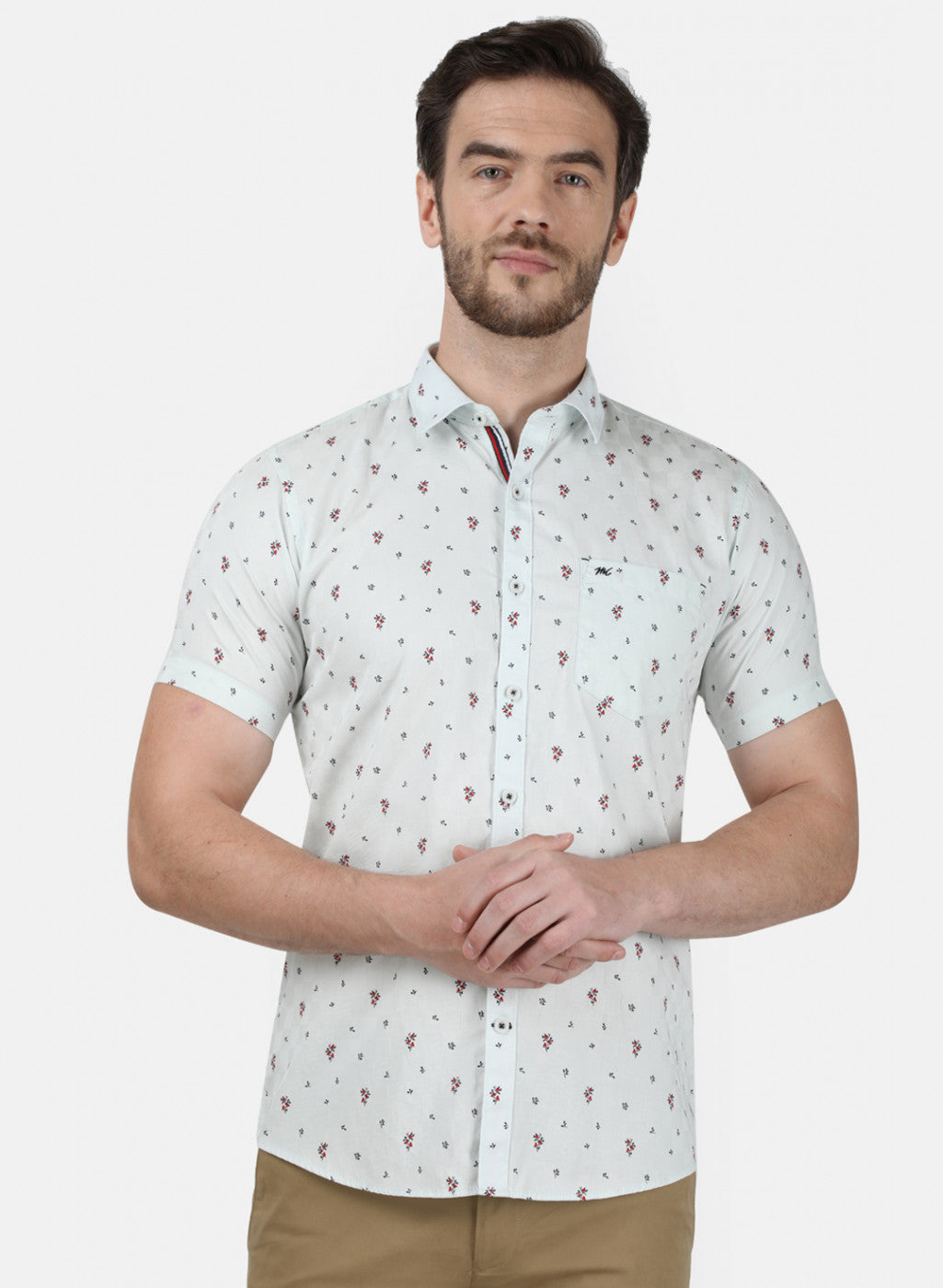 Mens Blue Printed Shirt