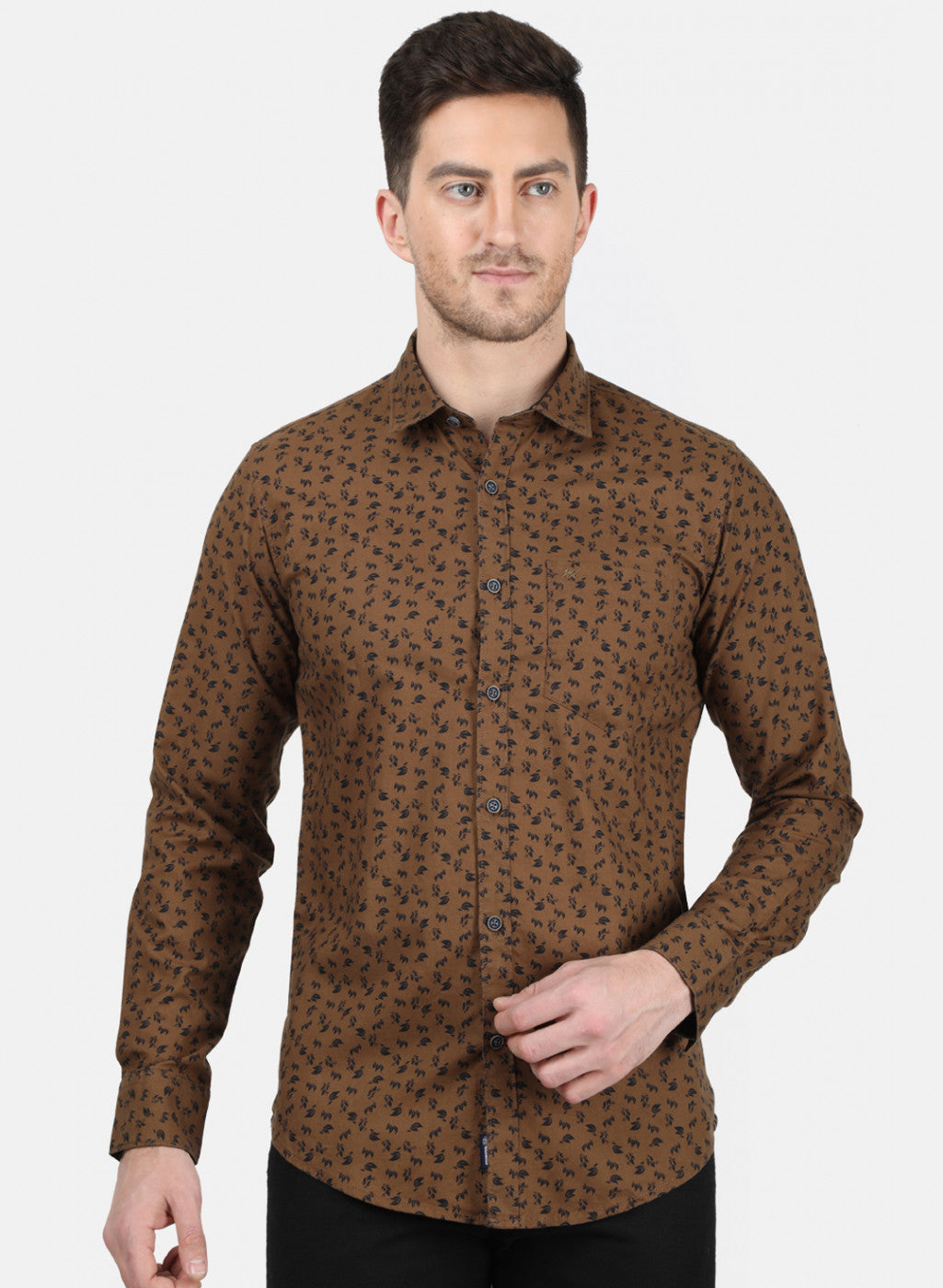 Mens Brown Printed Shirt