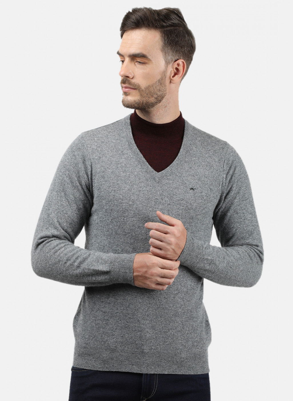 Men Grey Solid Pullover