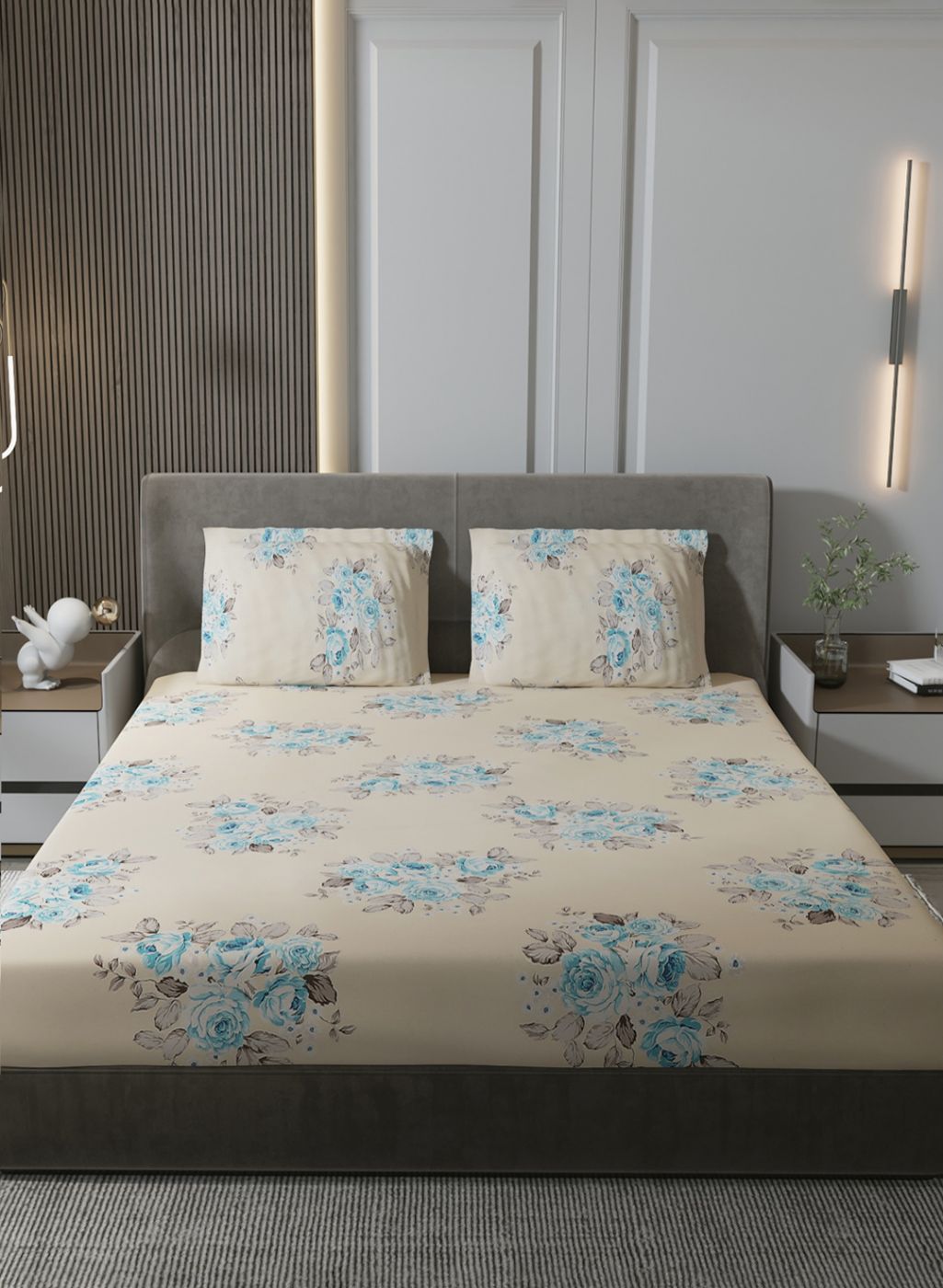 120TC Pure Cotton Queen Bedsheet with 2 Pillow Covers