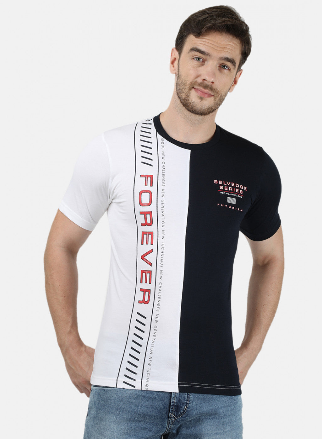 Mens Off White Printed Round Neck T-Shirts