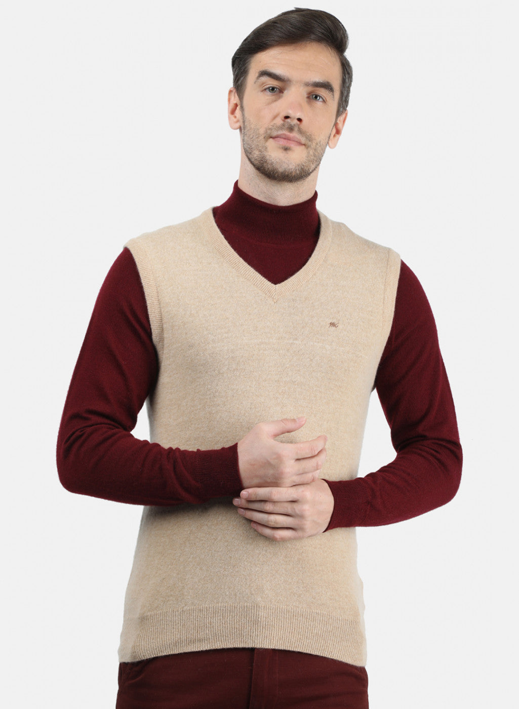 Men Beige Solid Sweater