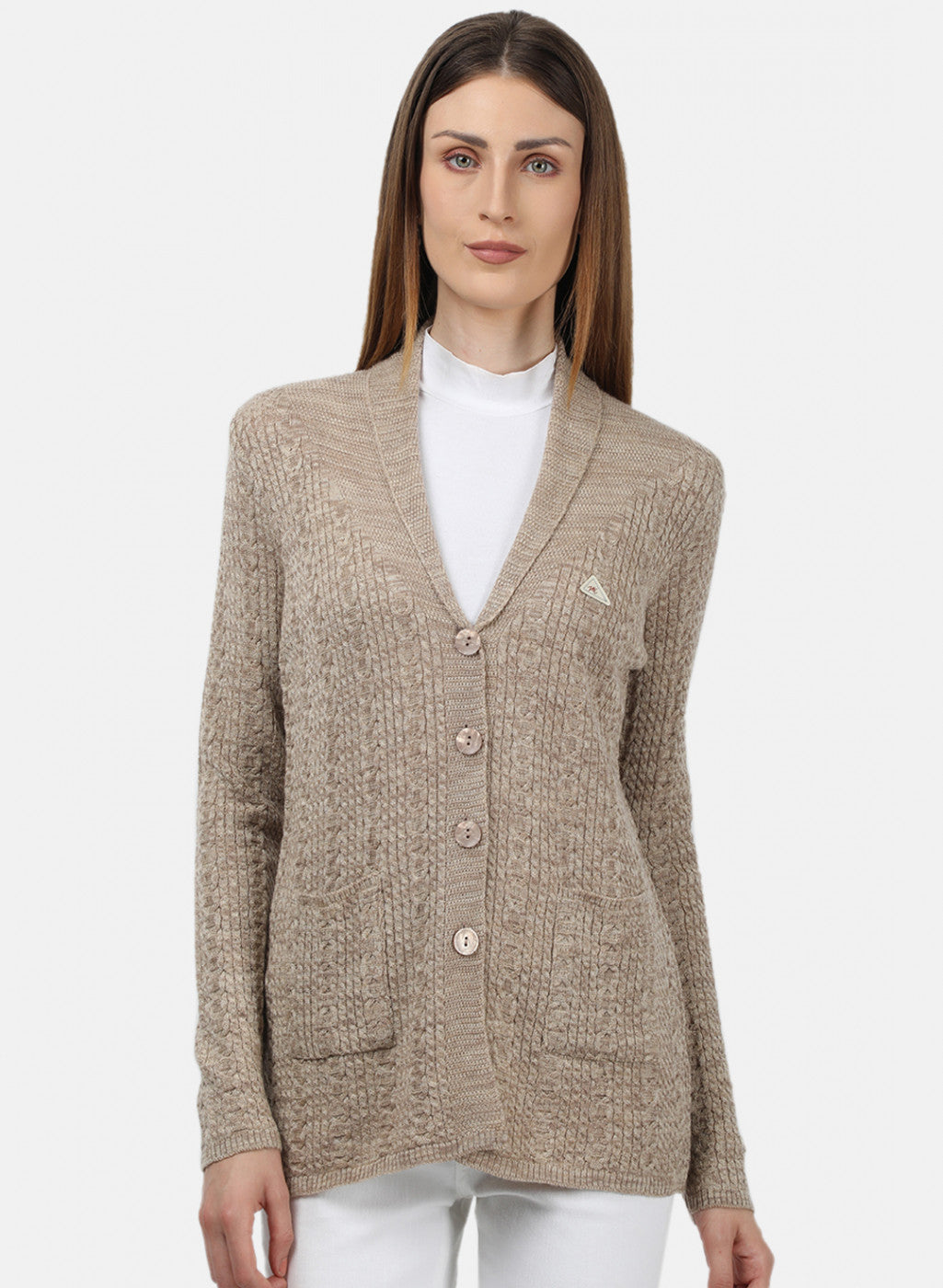 Women Beige Solid Cardigan