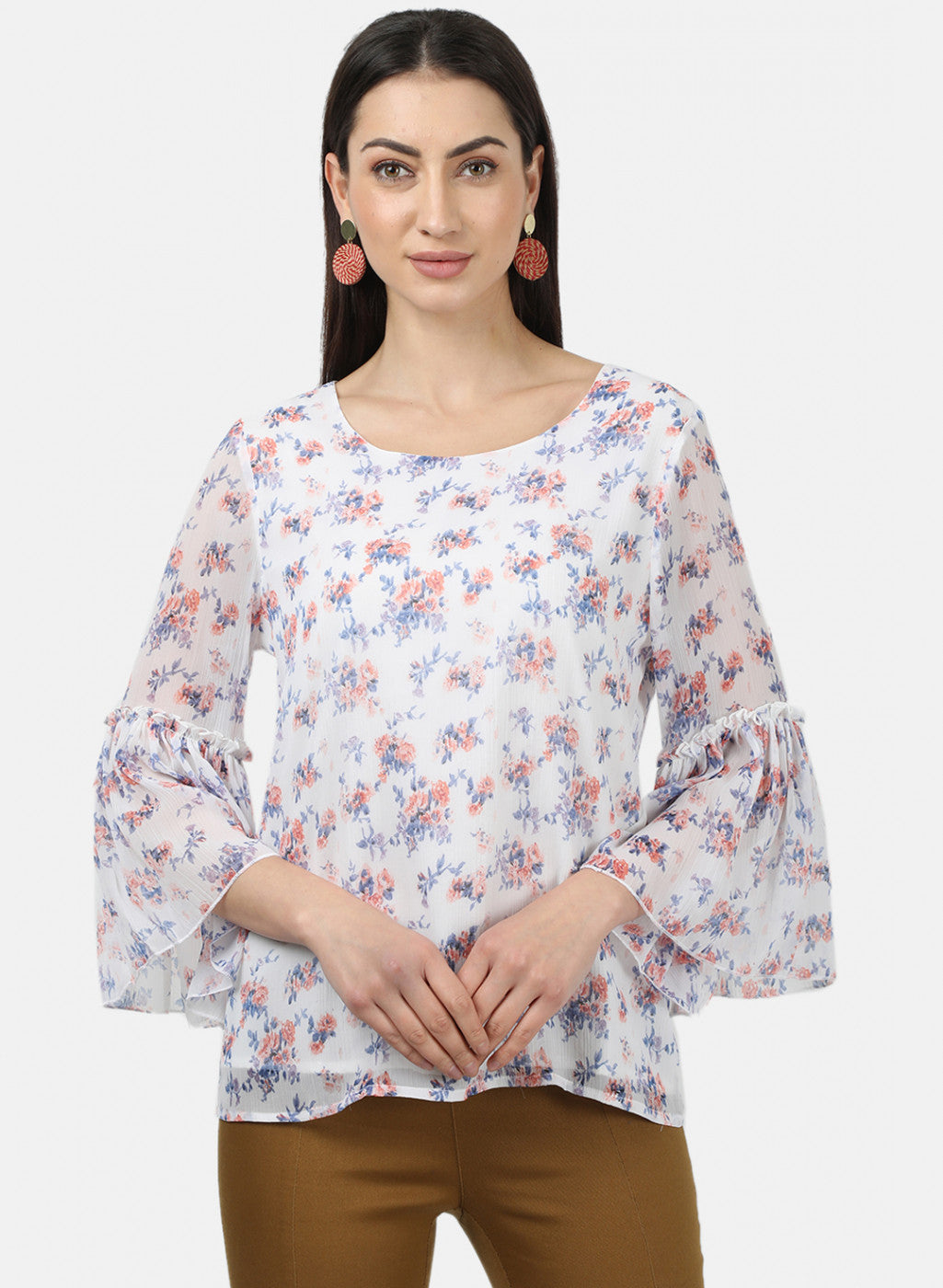 Womens White Printed Tops