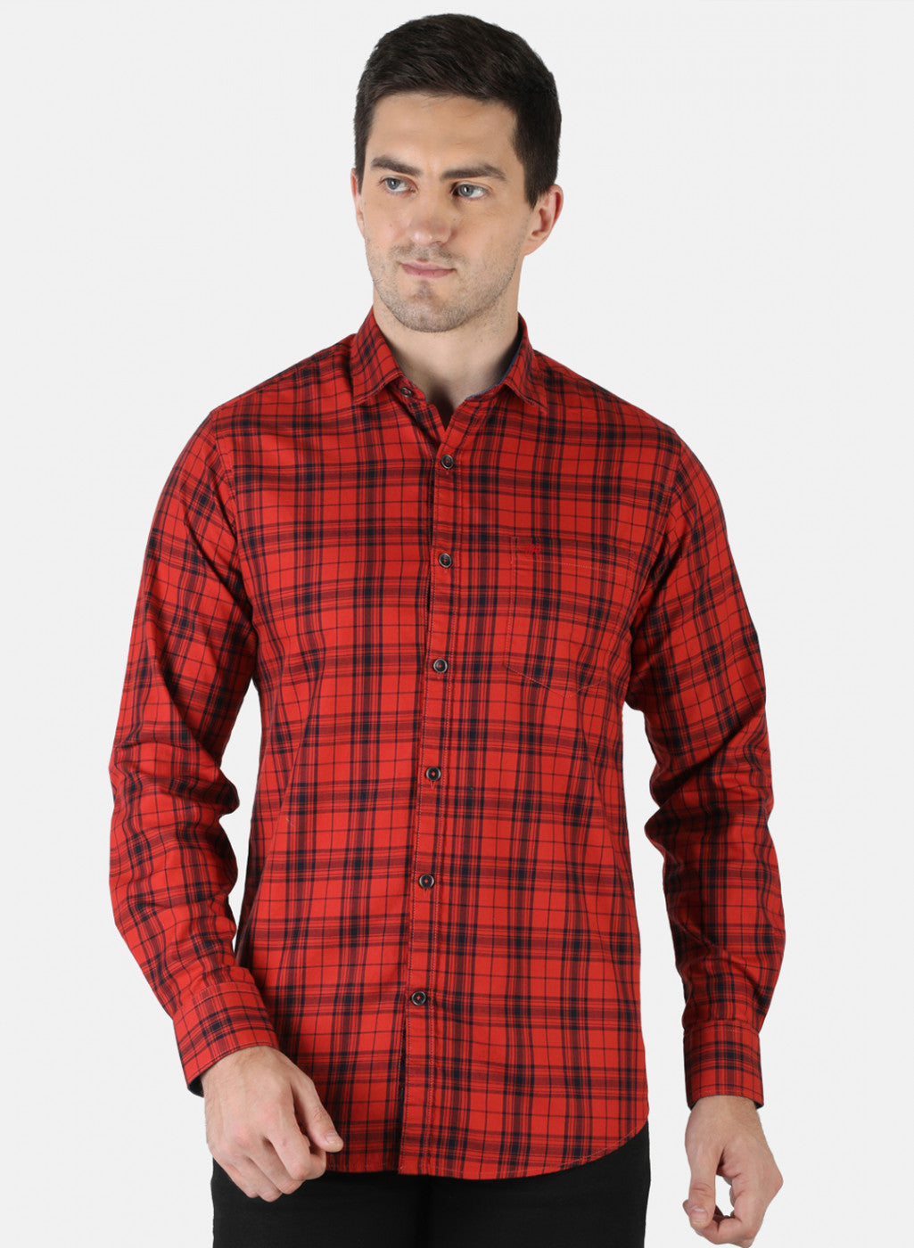 Men Orange Check Shirt
