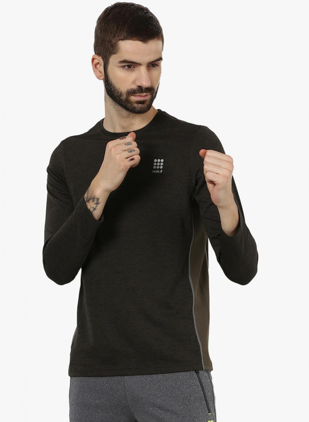 Rock.it Olive Milange Olive Round Neck Smart Fit T-Shirt