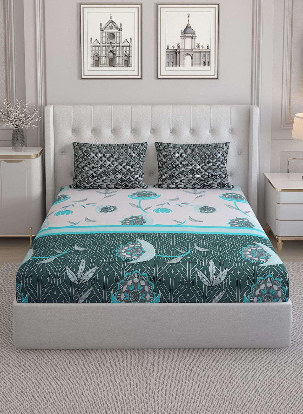 144TC Pure Cotton Single Bedsheet with 2 Pillow Covers