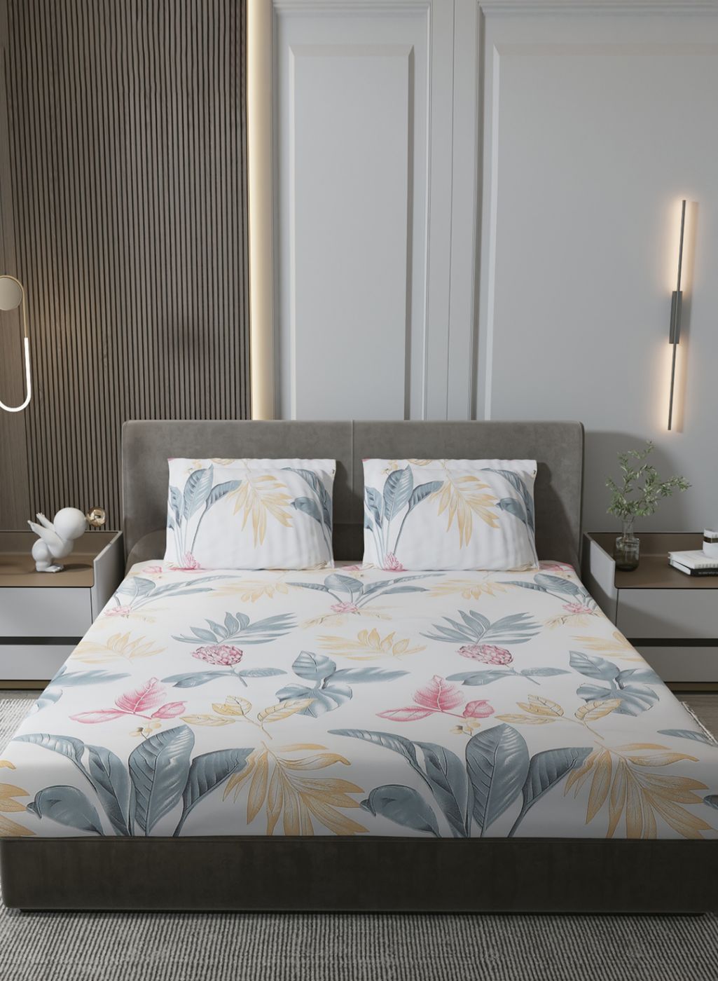 130 GSM Polyester Queen Bedsheet with 2 Pillow Covers