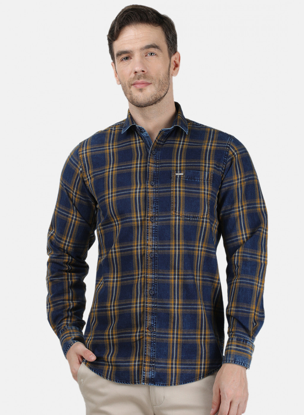 Mens Mustard Check Shirt