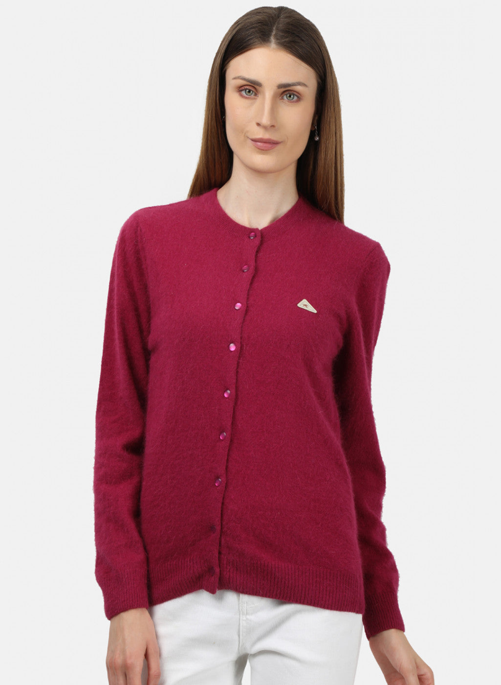 Women Dark Pink Solid Cardigan