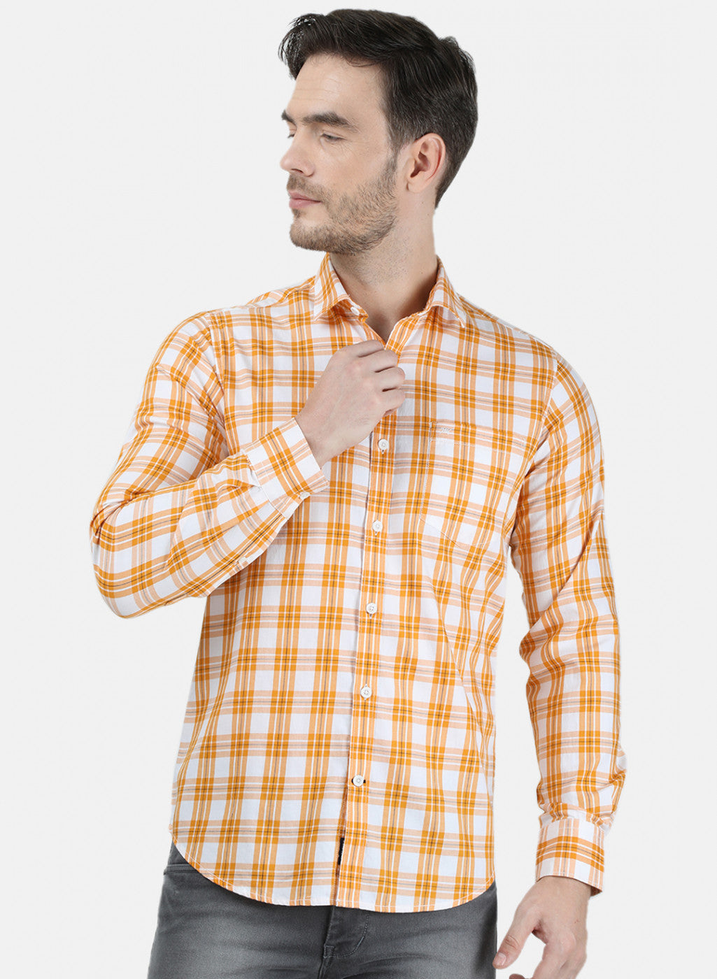 Mens Orange Check Shirt