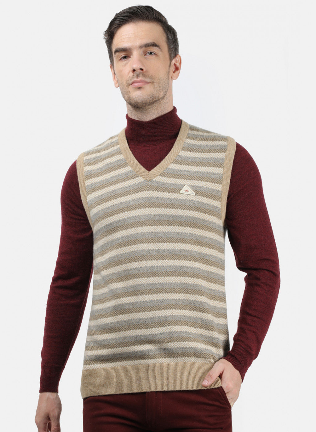 Men Beige Solid Sweater