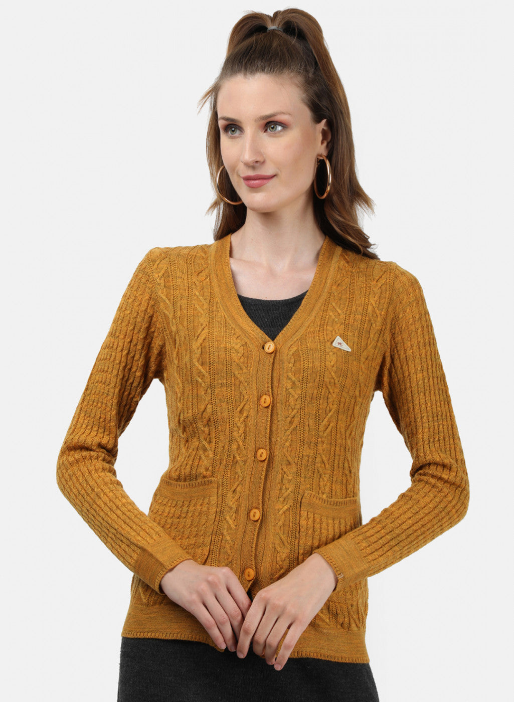 Women Yellow Self Cardigan