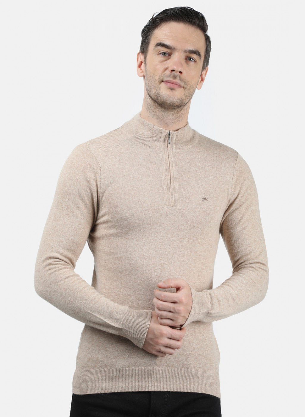 Men Beige Solid Pullover