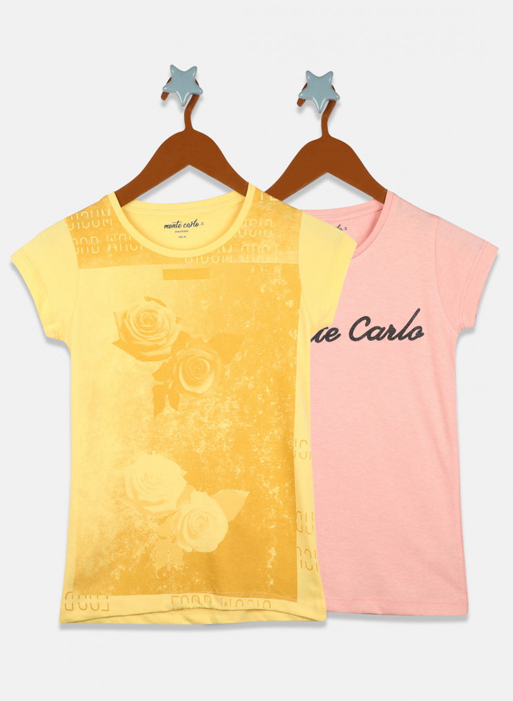 Girls Peach & Yellow Printed Top 2 Pc