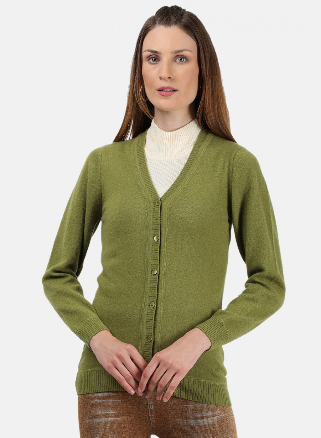 Women Green Solid Cardigan